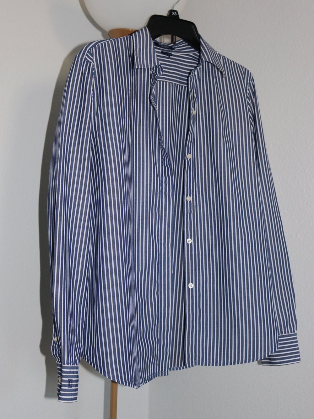 Chaps Navy White Stripe Cotton Button Down Shirt Large Classic Preppy Coastal